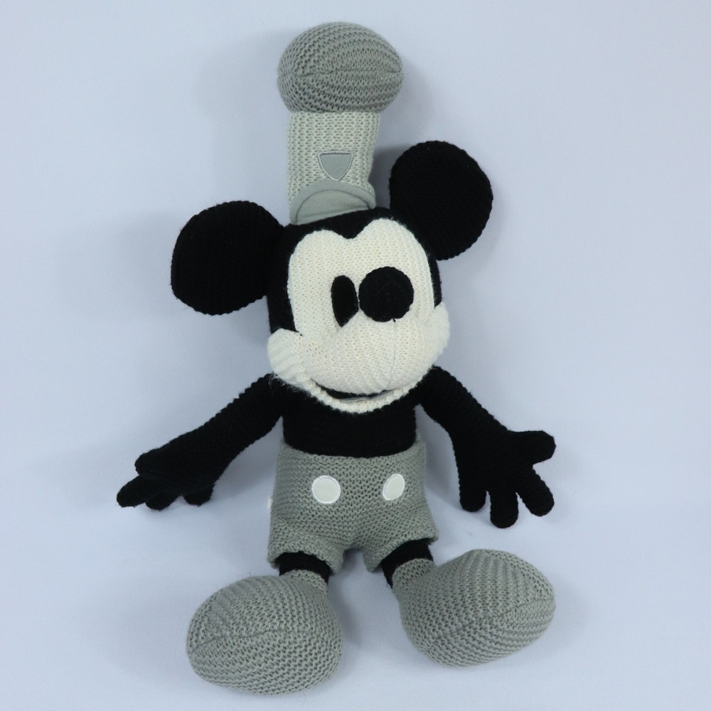 Disney Mickey Mouse Crochet Knit Steamboat Willie 24" Stuffed Plush Black White